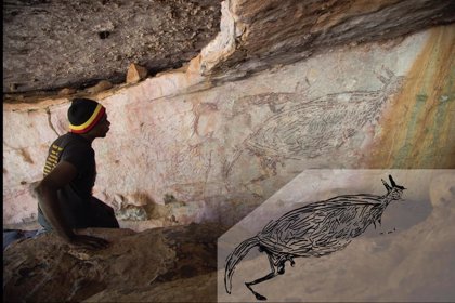 Pintura de arte rupestre de canguro australiano de hace 17.300 años